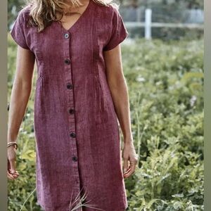 J Jill Love Linen Burgundy Button-Down Dress Size small
